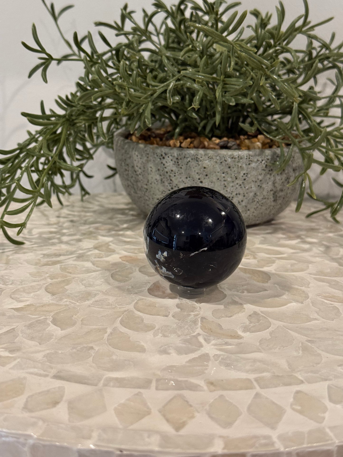 Black Flower Agate Sphere