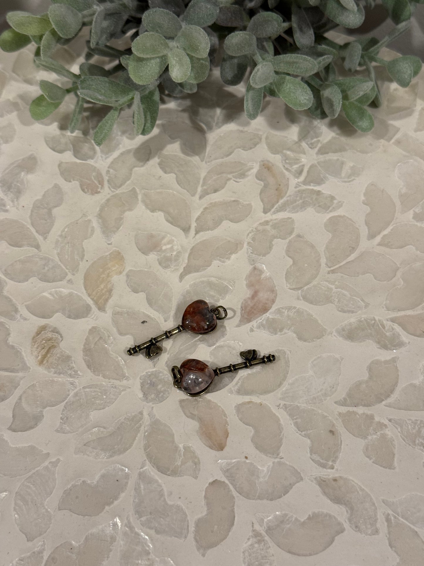 Bronze-Tone Fire Quartz Key Pendant