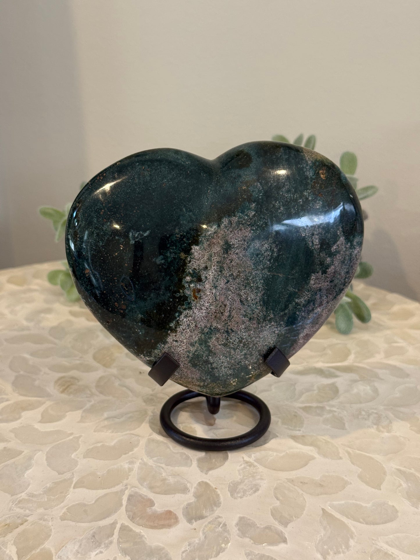 Ocean Jasper Heart on Stand