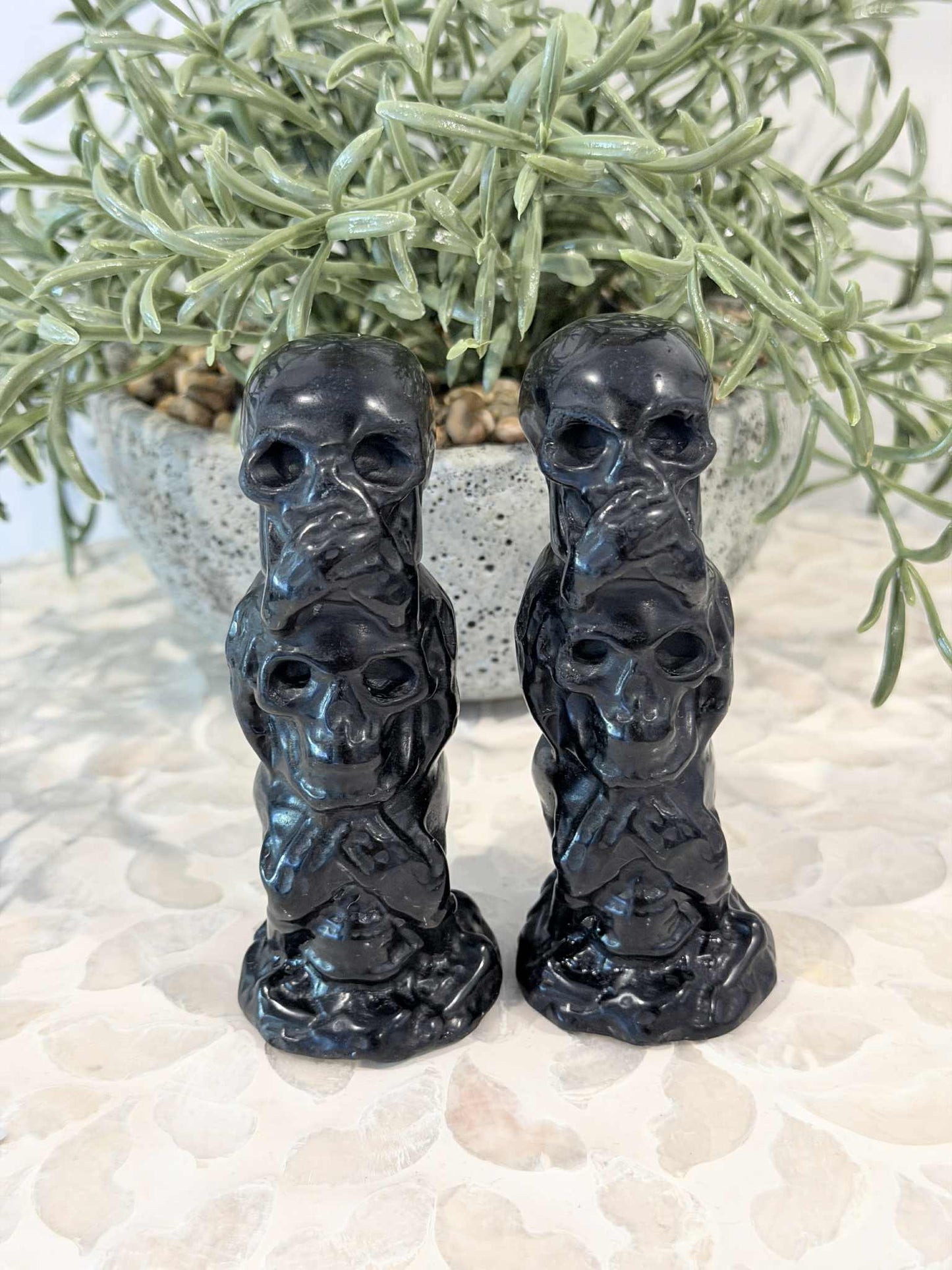See No, Hear No, Speak No Evil - Triple Skulls - Yooperlite and Obsidian - Crystal Skulls