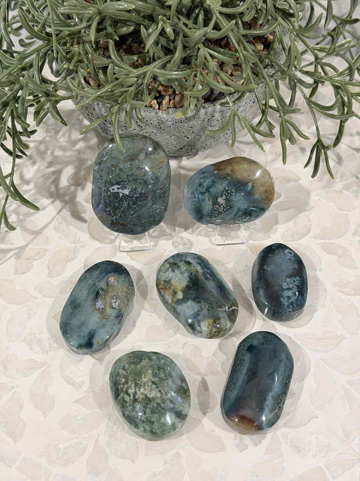 Moss Agate Palm Stones