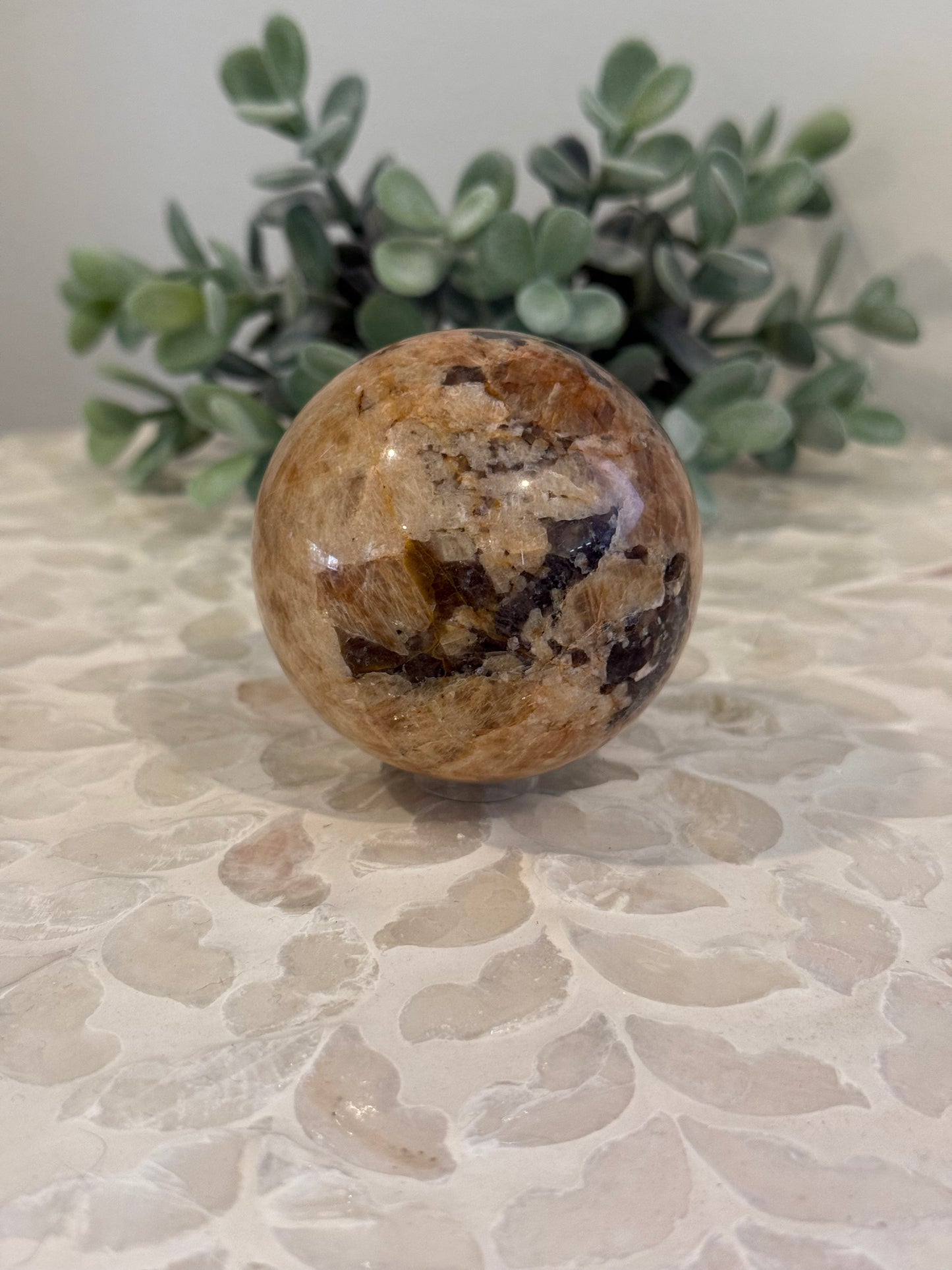 Peach Moonstone and Smokey Quartz Sphere