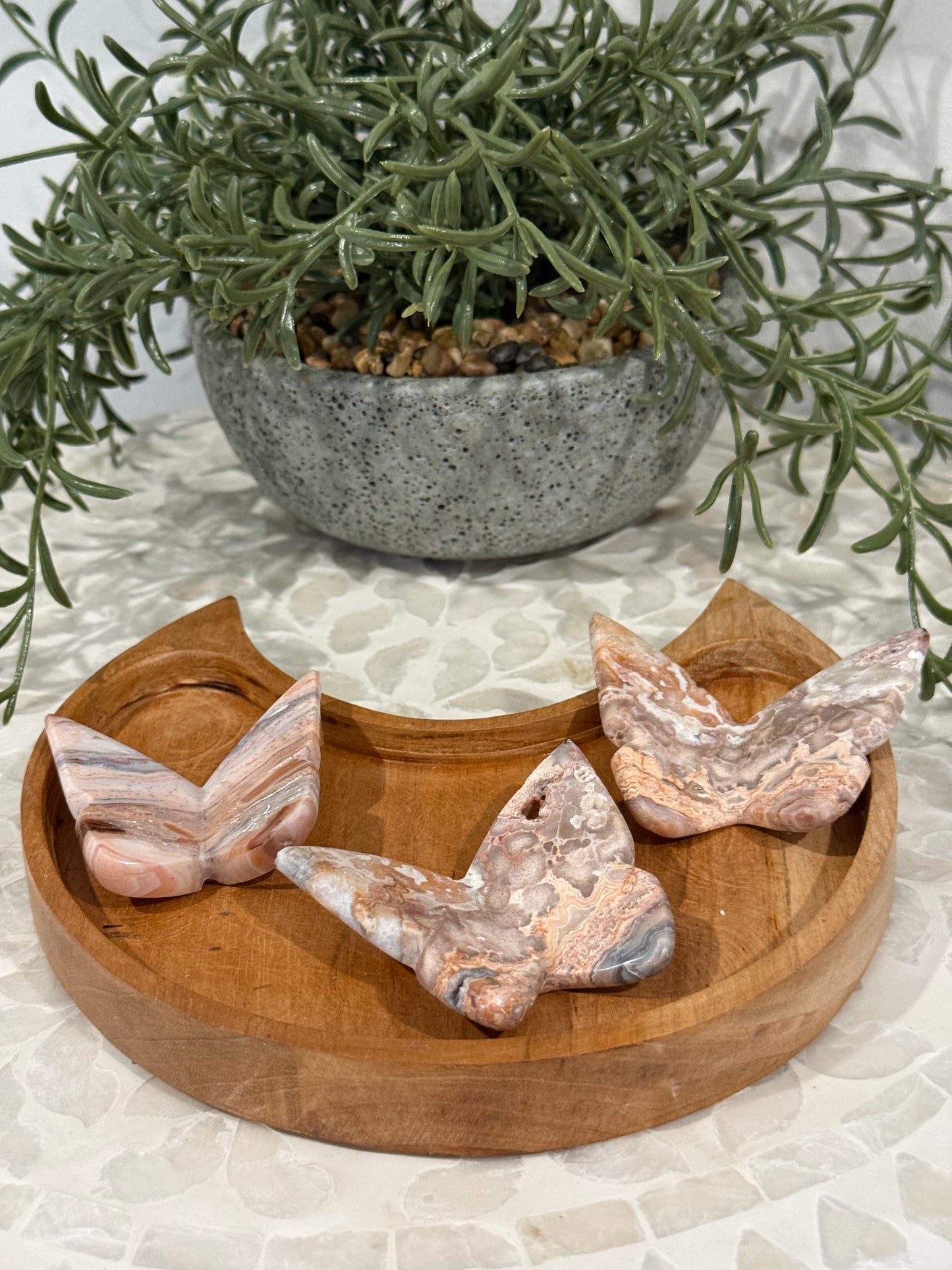 Pink Lace Agate 3D Butterfly