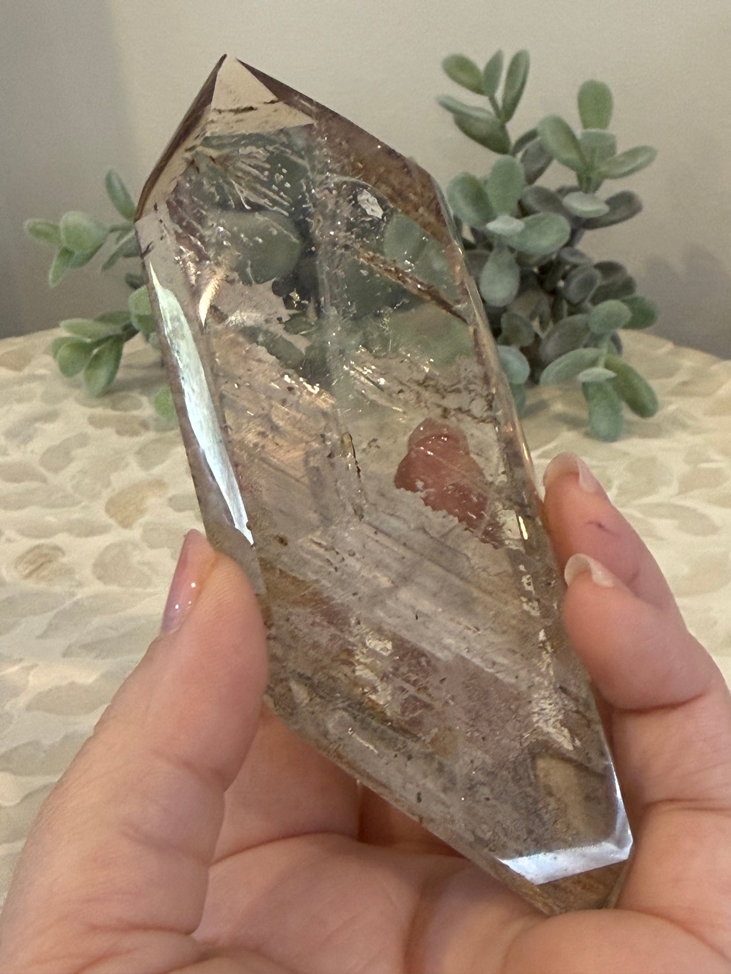 Smokey and Clear Quartz Freeform with Citrine (with stand)