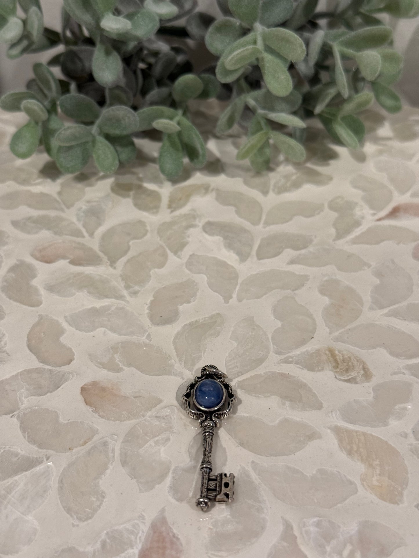 Silver-tone Kyanite Key Pendant