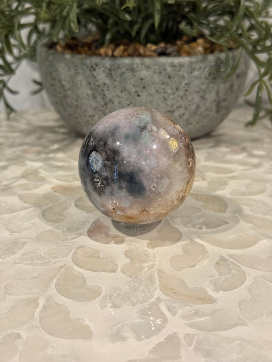 Black Flower Agate Sphere