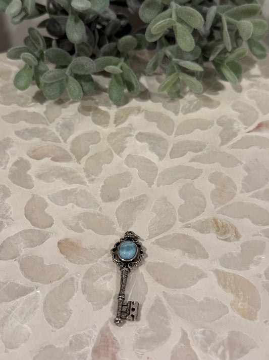 Silver-tone Larimar Key Pendant