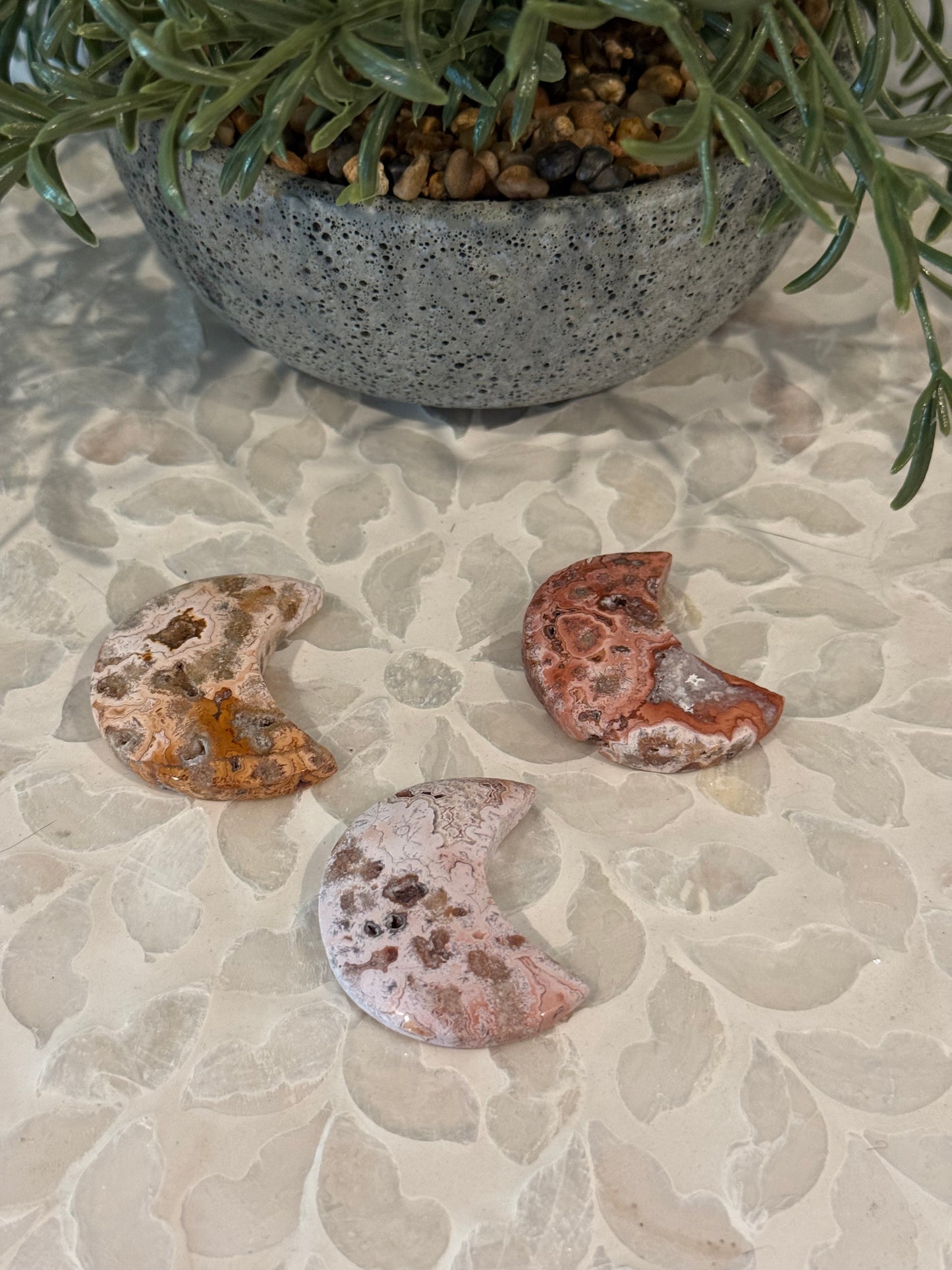 Pink Crazy Lace Agate Moons with Druzy