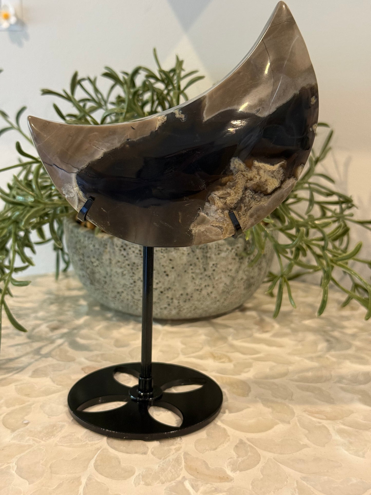 Volcano Agate Moon on Stand - Crystal Moon