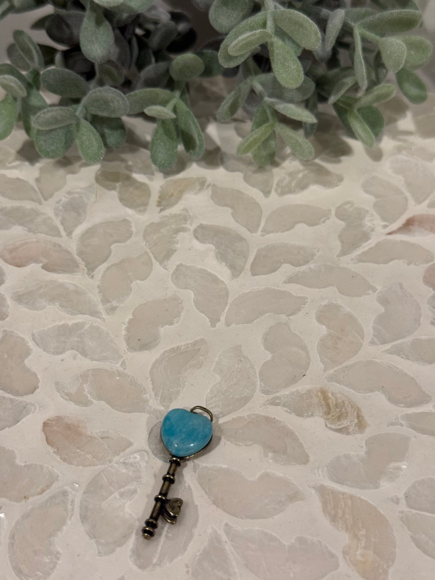 Bronze-tone Amazonite Key Pendant