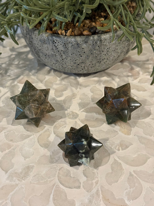 Green Flower Agate Merkaba Stars