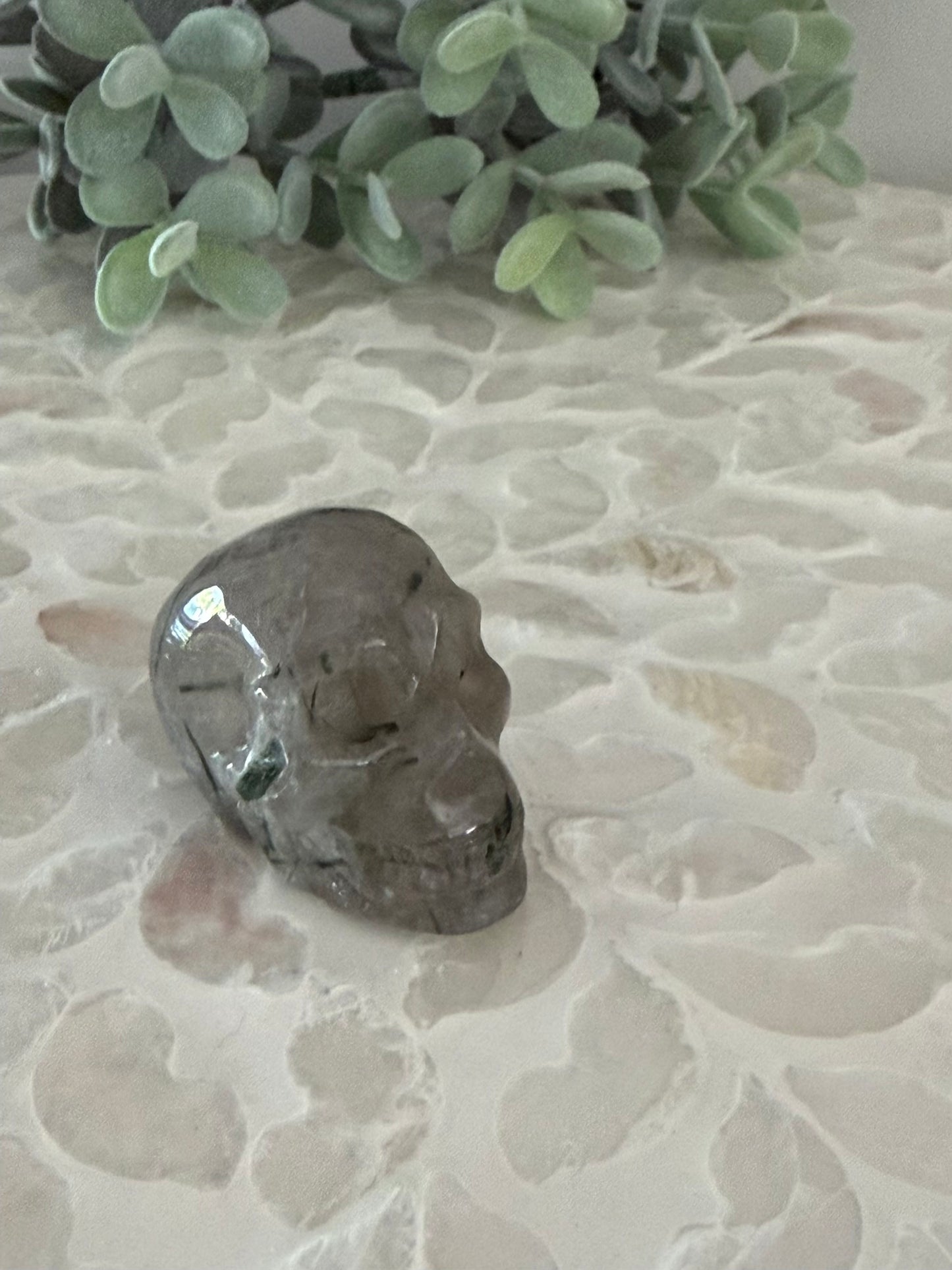 Tourmaline in Quartz Skull