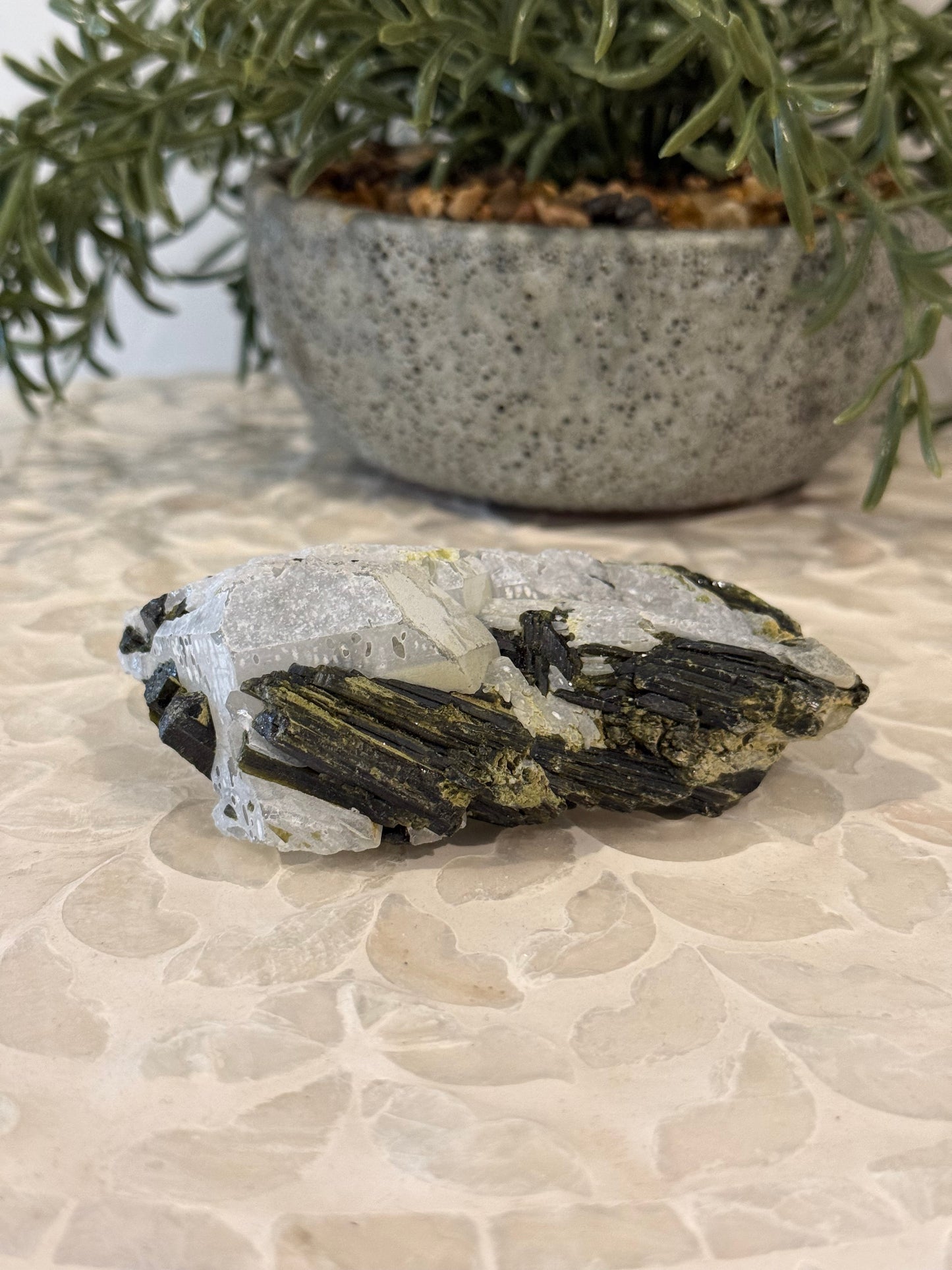 Green Tourmaline in Clear Quartz Rough - Crystal