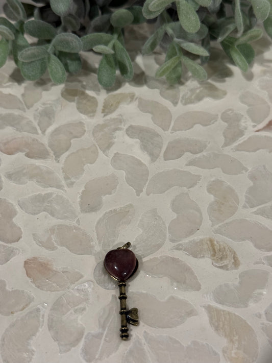 Bronze-tone Strawberry Quartz Key Pendant