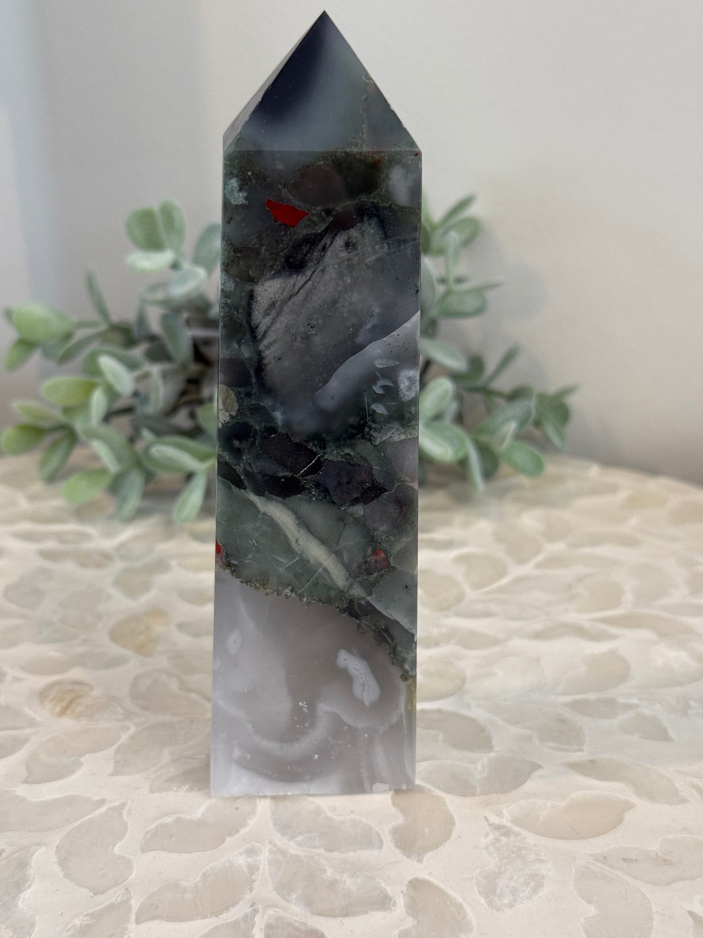 Bloodstone Jasper Tower - with Pyrite Inclusions