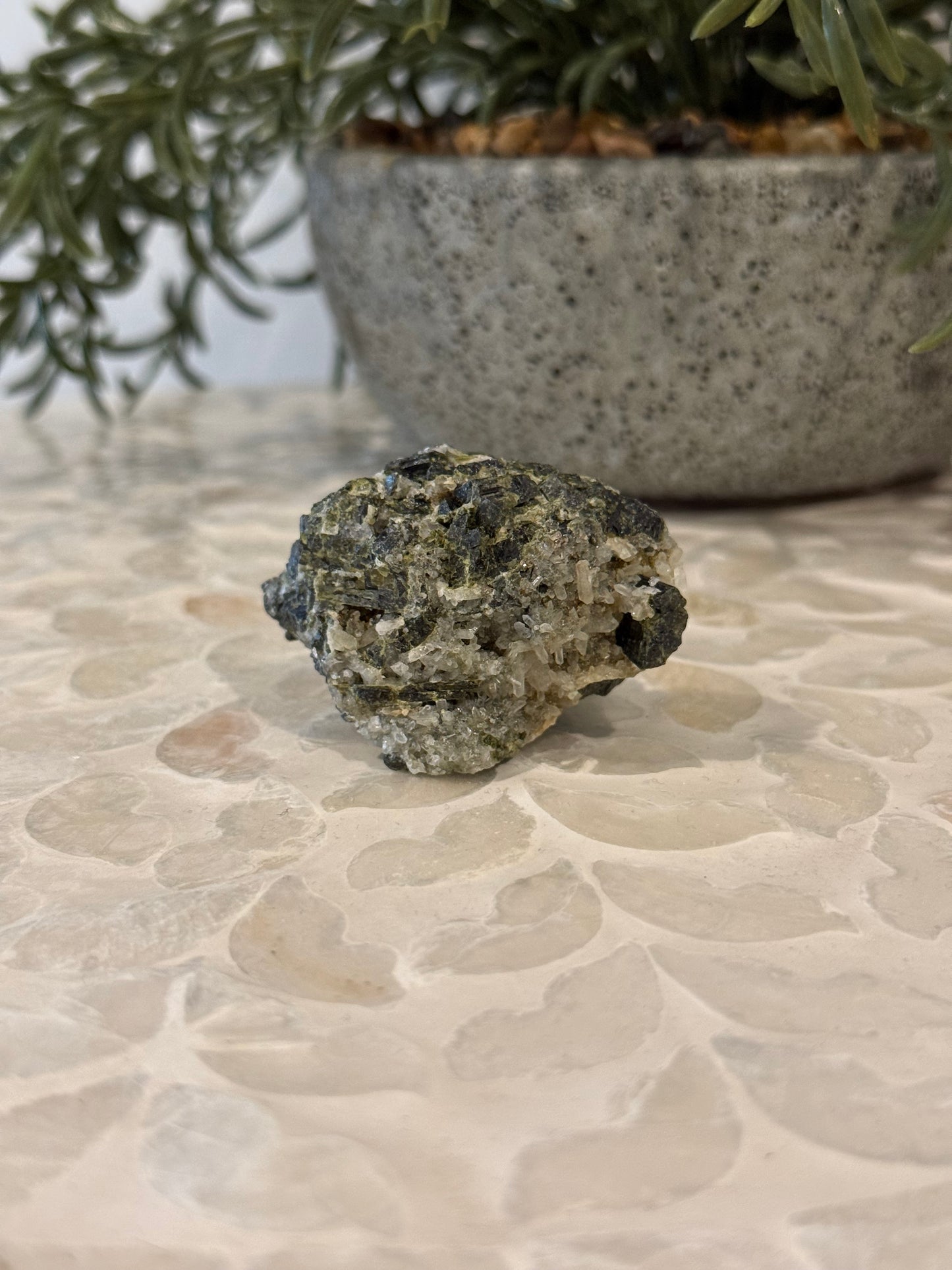 Green Tourmaline in Clear Quartz Rough - Crystal