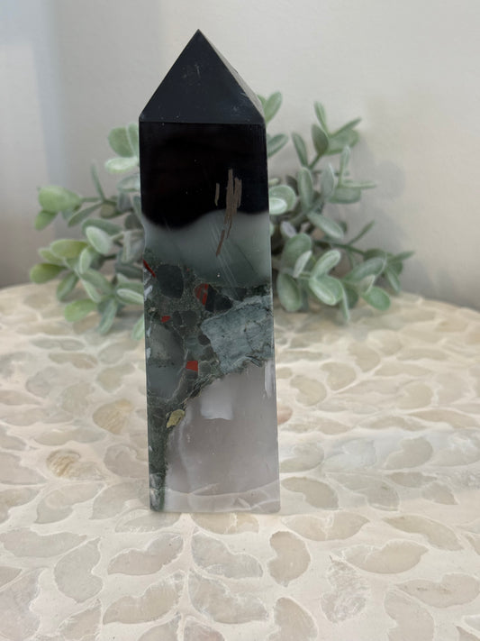 Bloodstone Jasper Tower - with Pyrite Inclusions