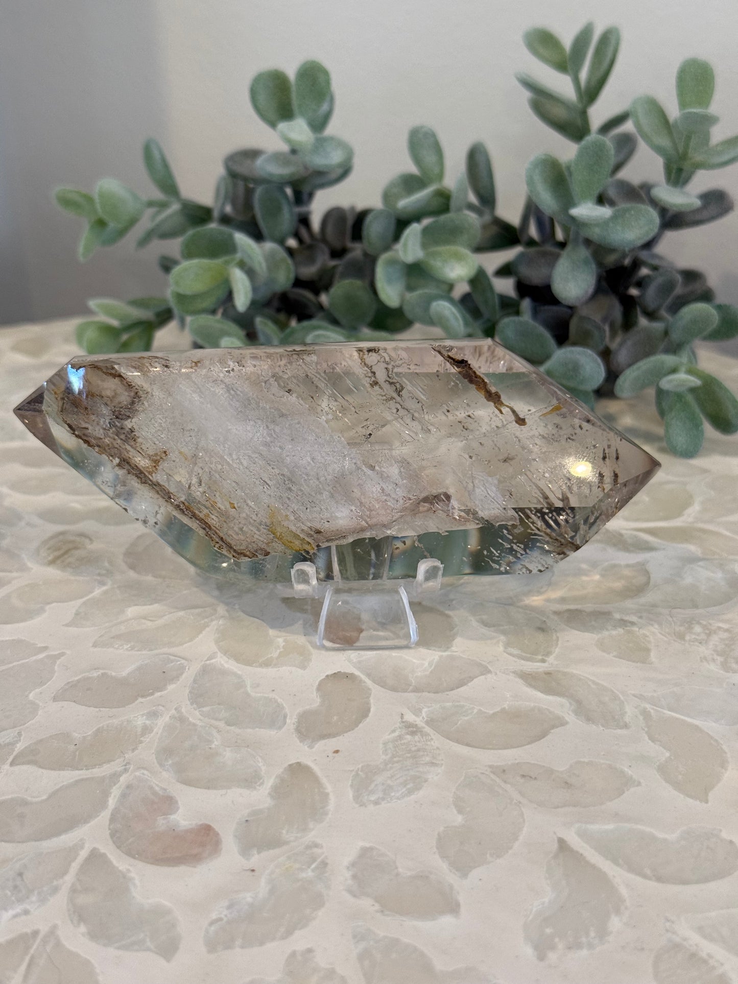 Smokey and Clear Quartz Freeform with Citrine (with stand)