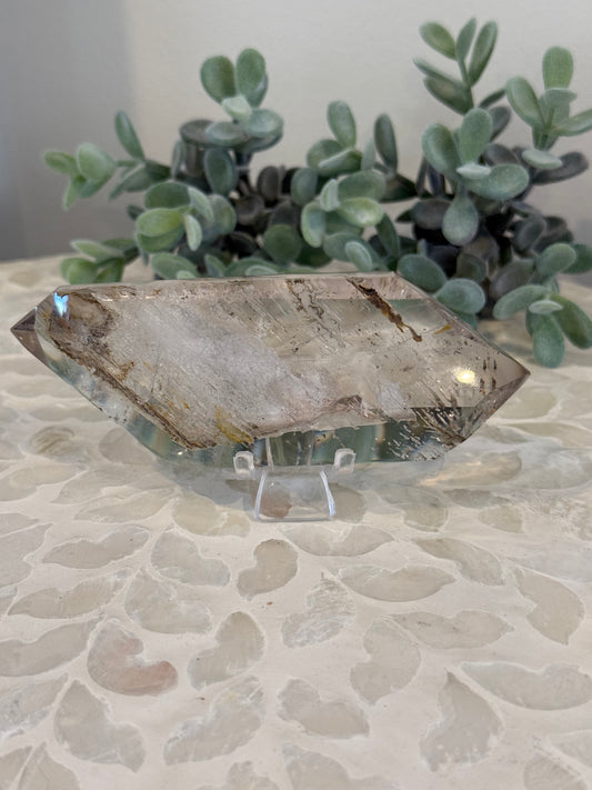 Smokey and Clear Quartz Freeform with Citrine (with stand)