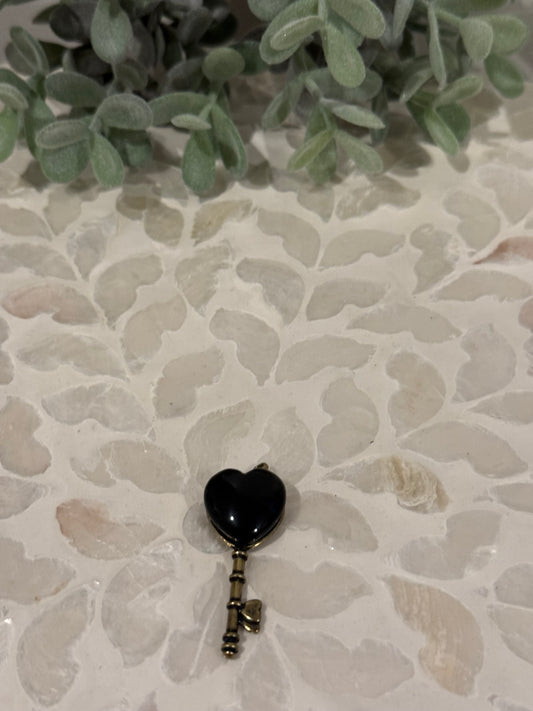 Bronze-tone Gold Sheen Obsidian Key Pendant