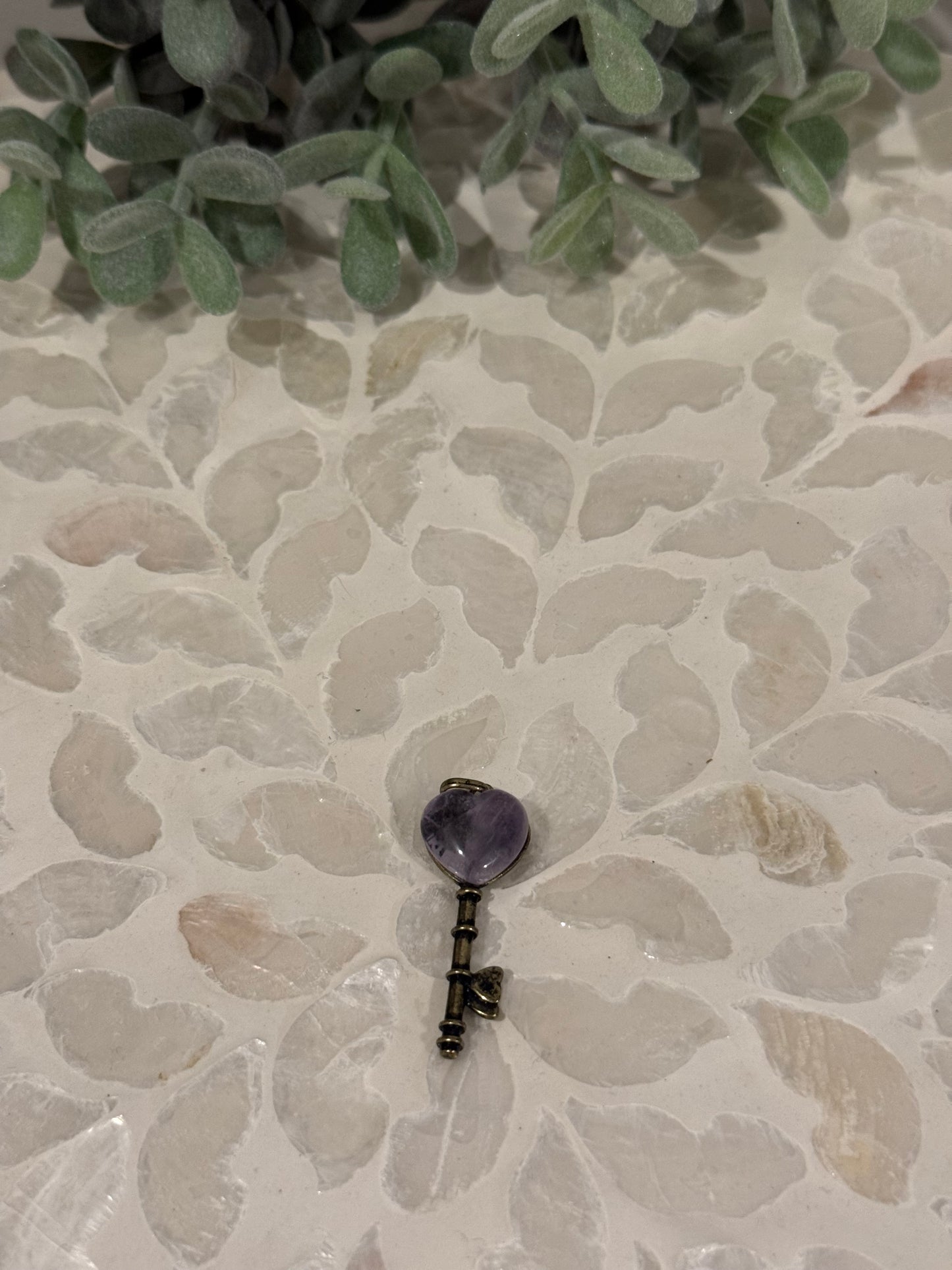 Bronze-tone Amethyst Key Pendant