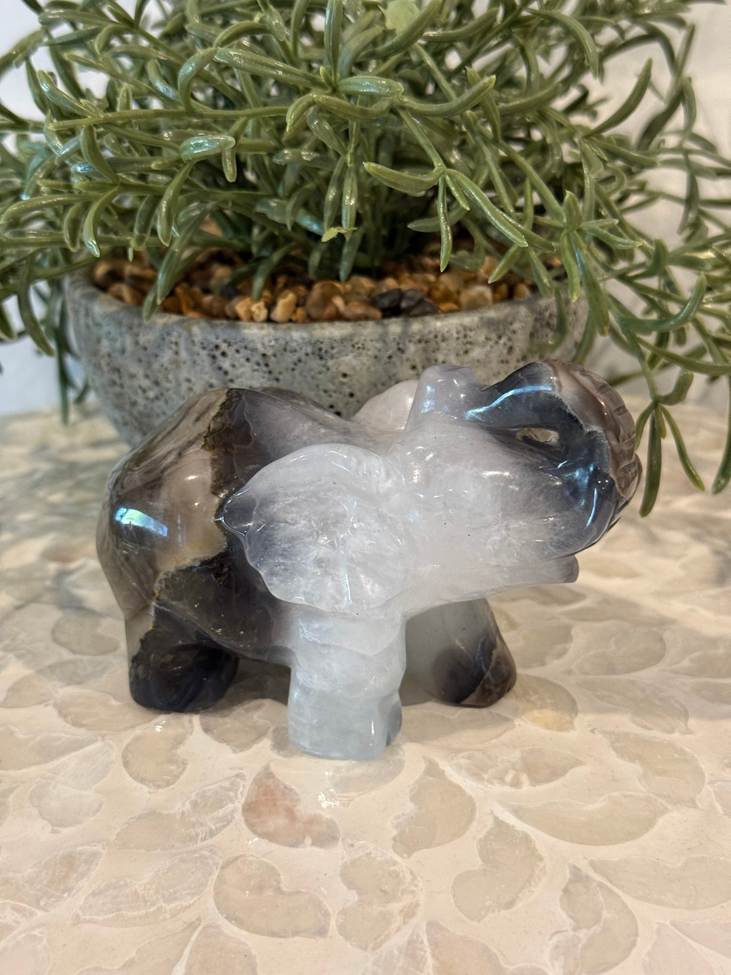 Volcano Agate and Quartz Elephant - Large - Crystal Elephant