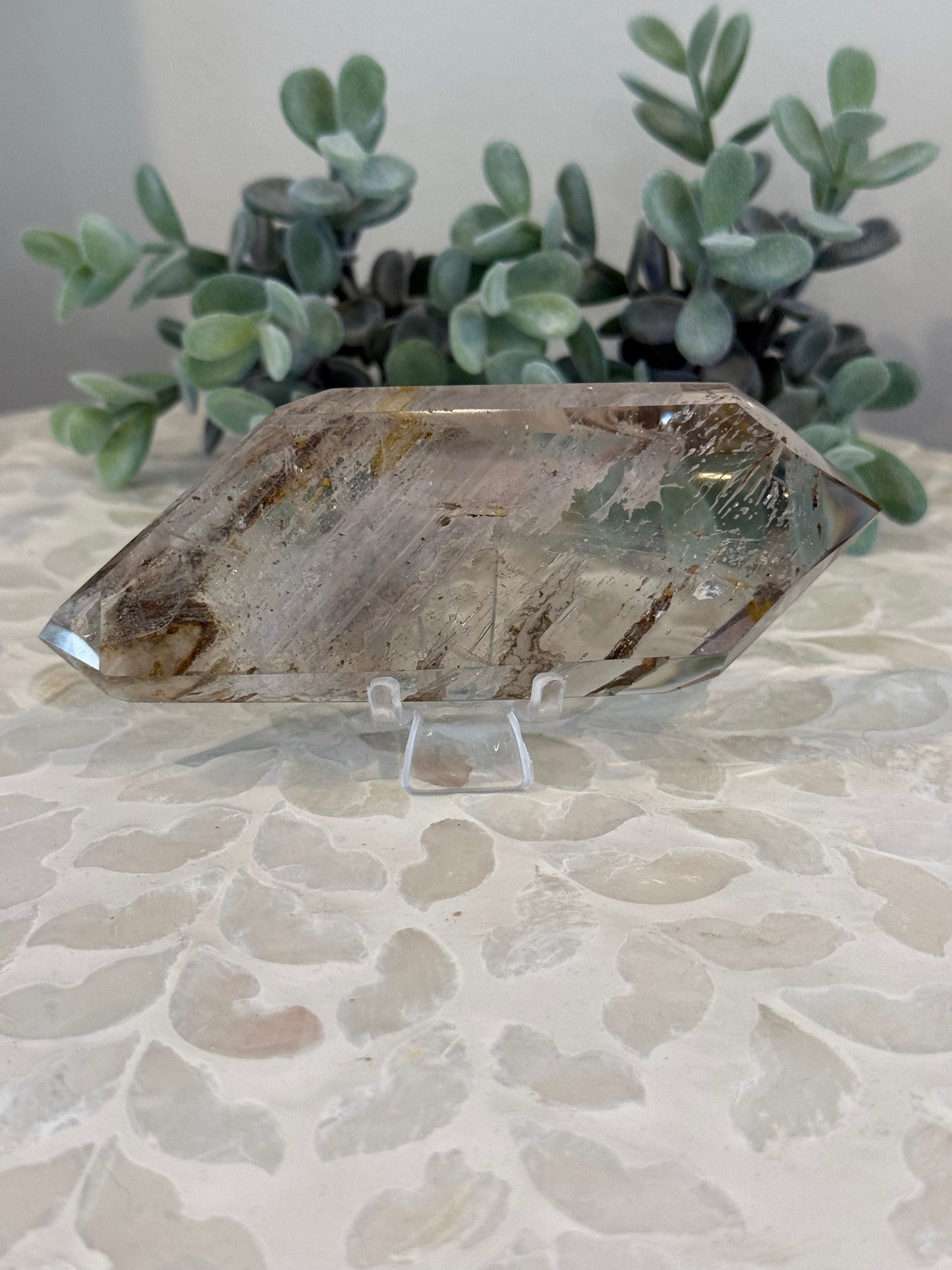 Smokey and Clear Quartz Freeform with Citrine (with stand)