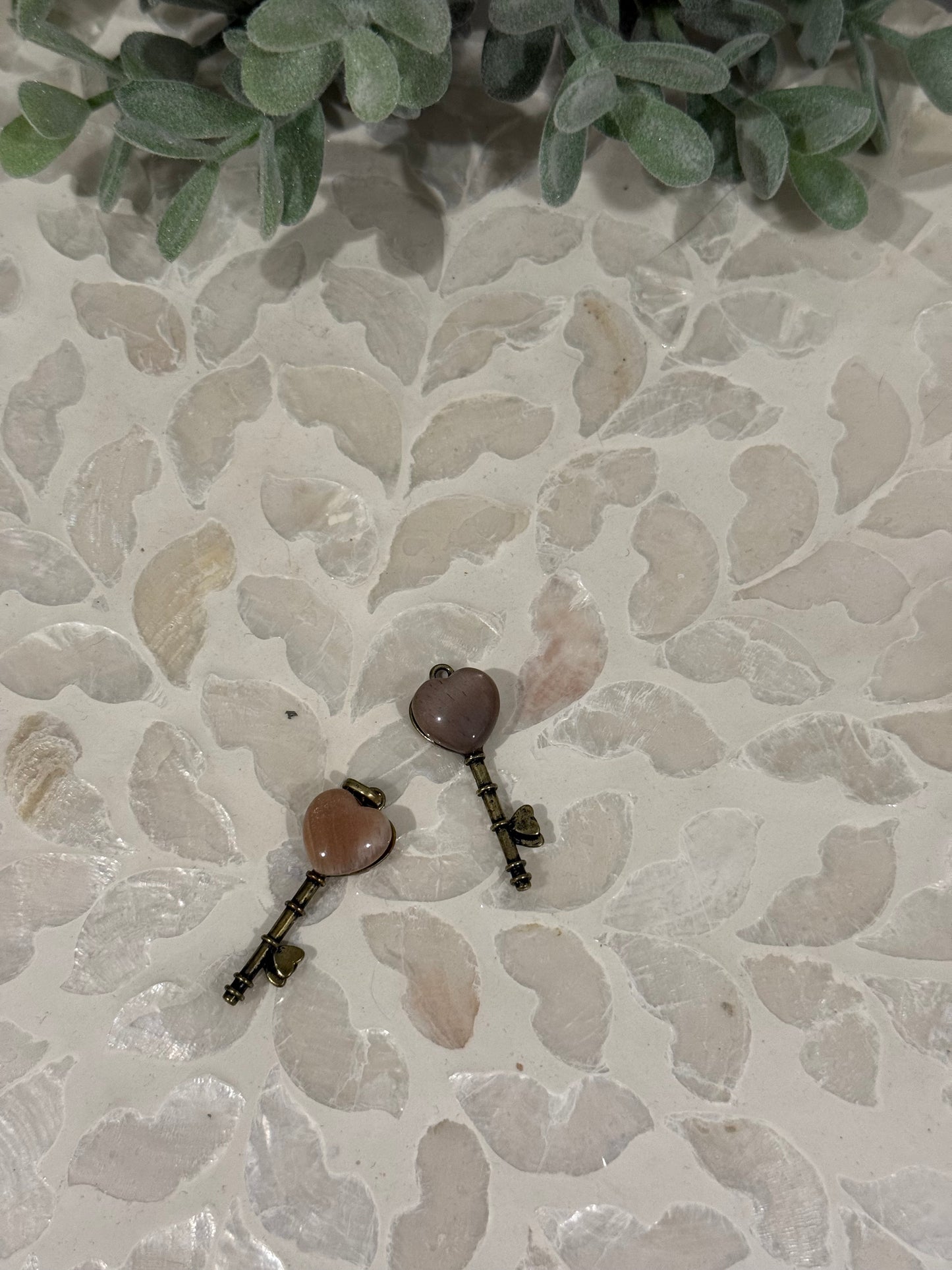 Bronze-Tone Peach Moonstone Key Pendant