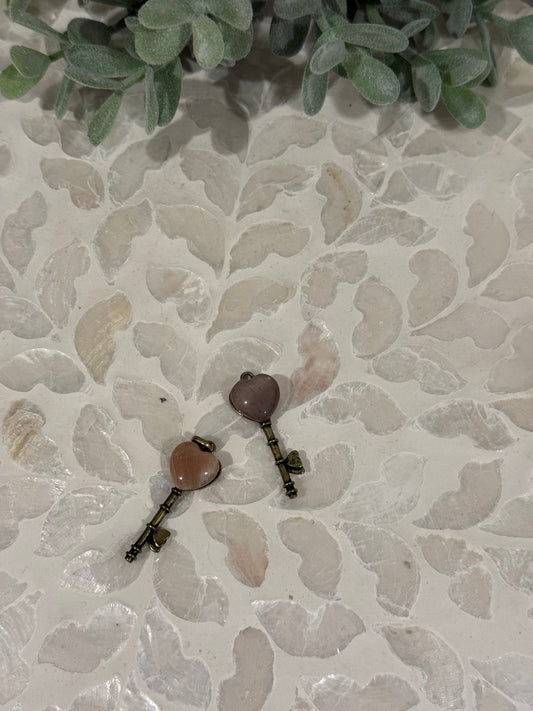 Bronze-Tone Peach Moonstone Key Pendant