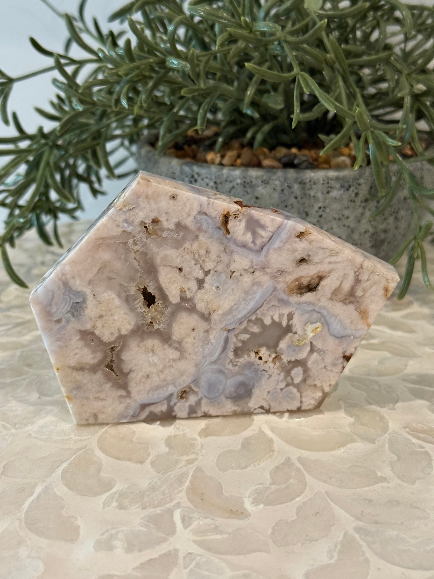 Flower Agate Slab with Pink Amethyst