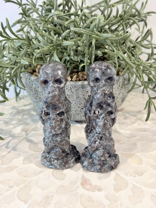 See No, Hear No, Speak No Evil - Triple Skulls - Yooperlite and Obsidian - Crystal Skulls