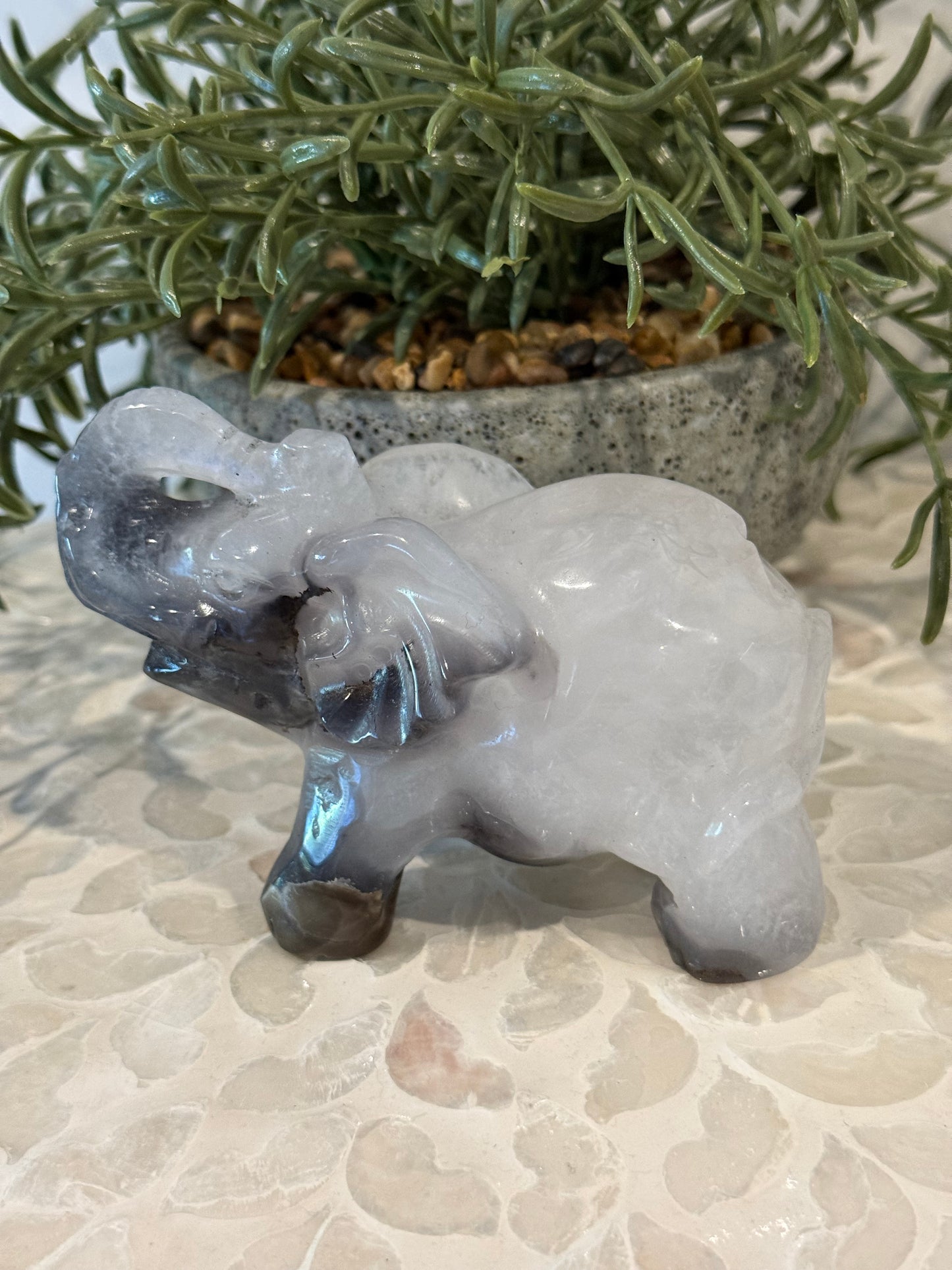 Volcano Agate with Quartz Elephant - Large - Crystal Elephant