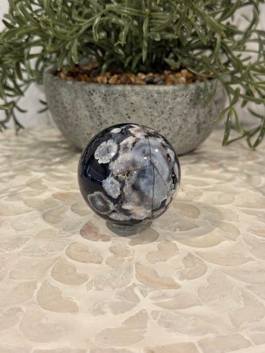 Black Flower Agate Sphere