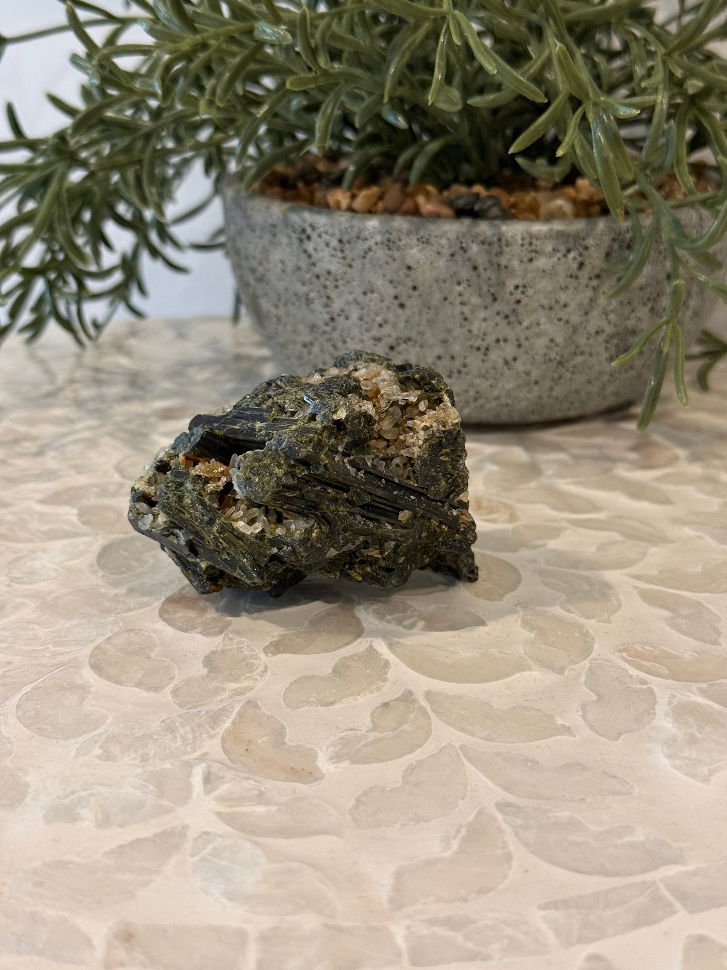 Green Tourmaline in Clear Quartz Rough - Crystal