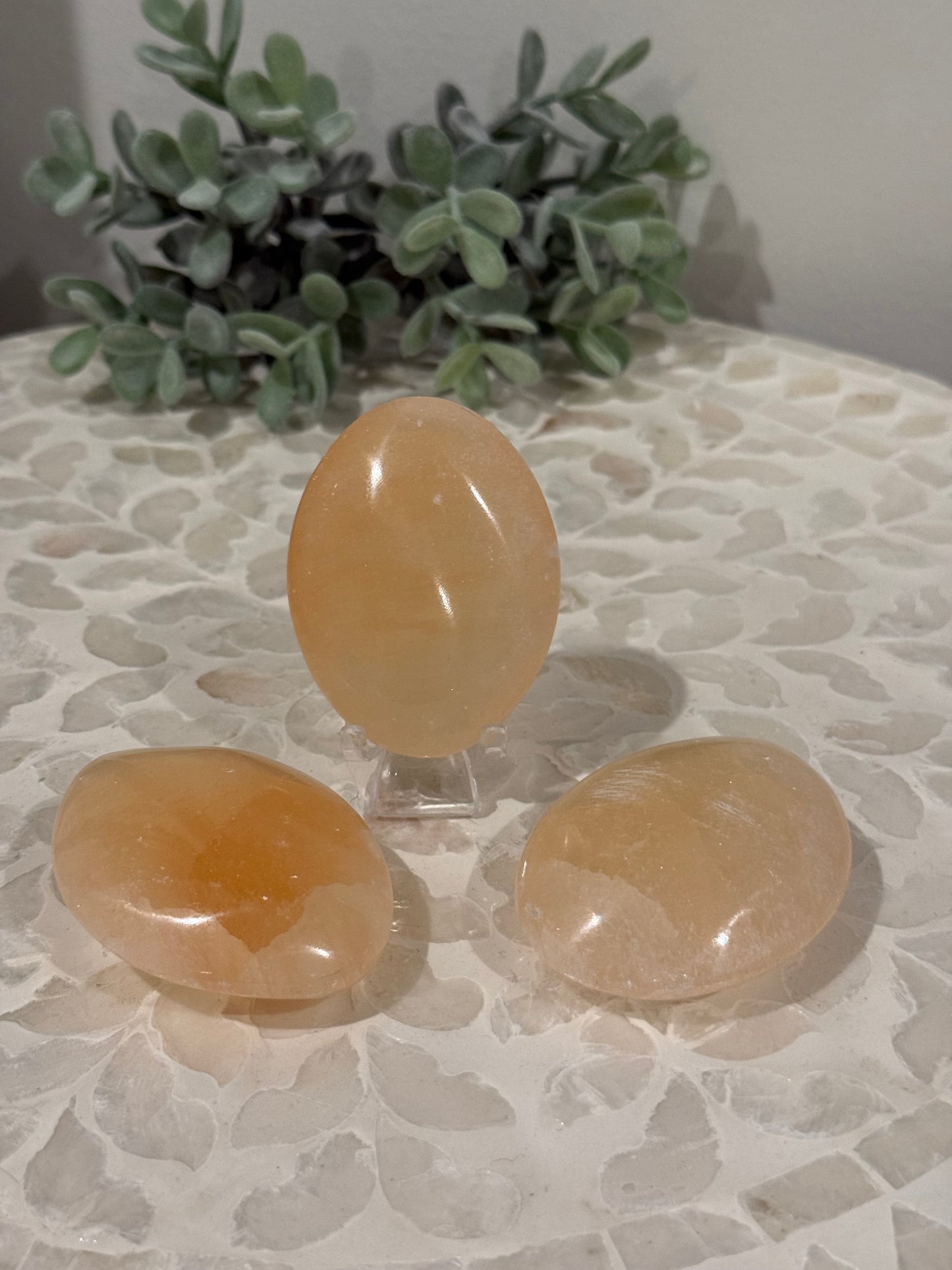 Peach Selenite Palm Stone