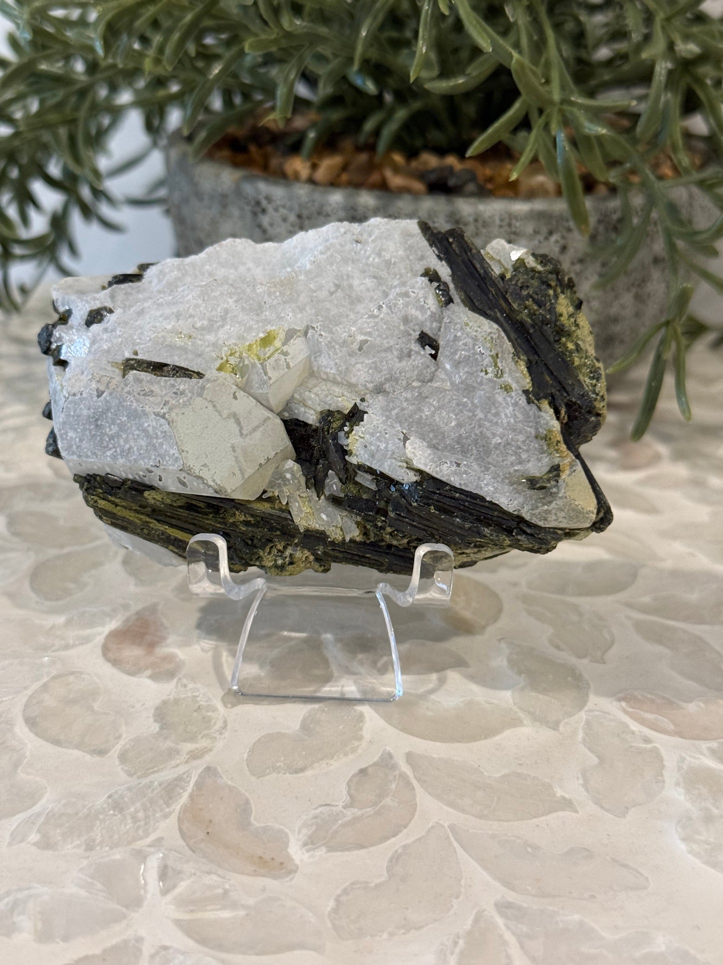 Green Tourmaline in Clear Quartz Rough - Crystal