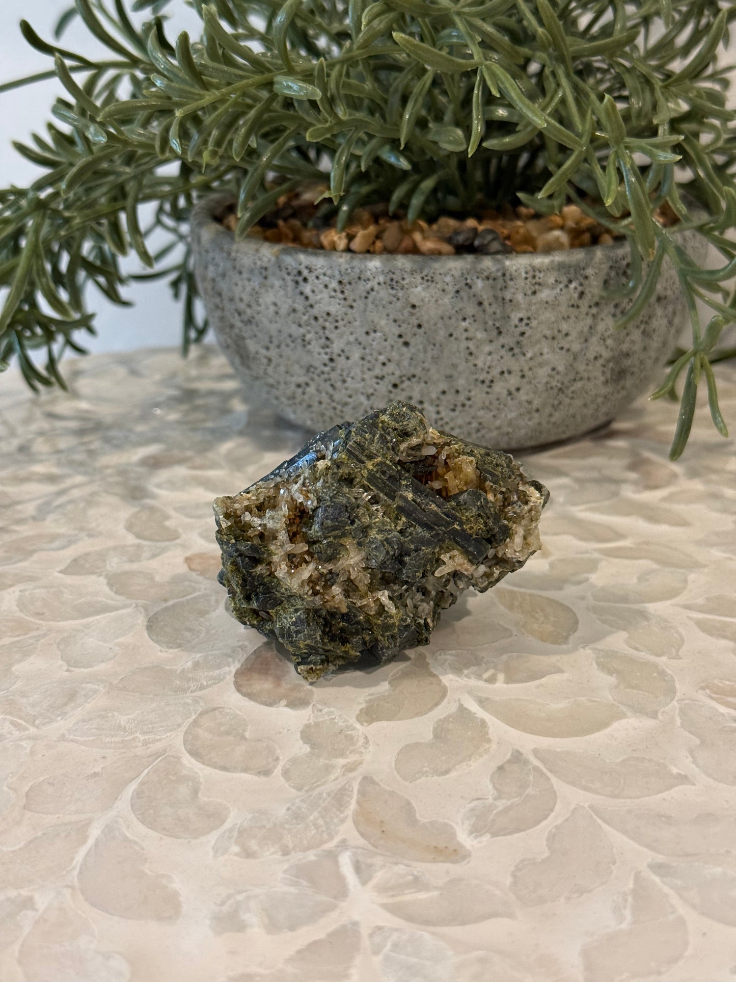 Green Tourmaline in Clear Quartz Rough - Crystal