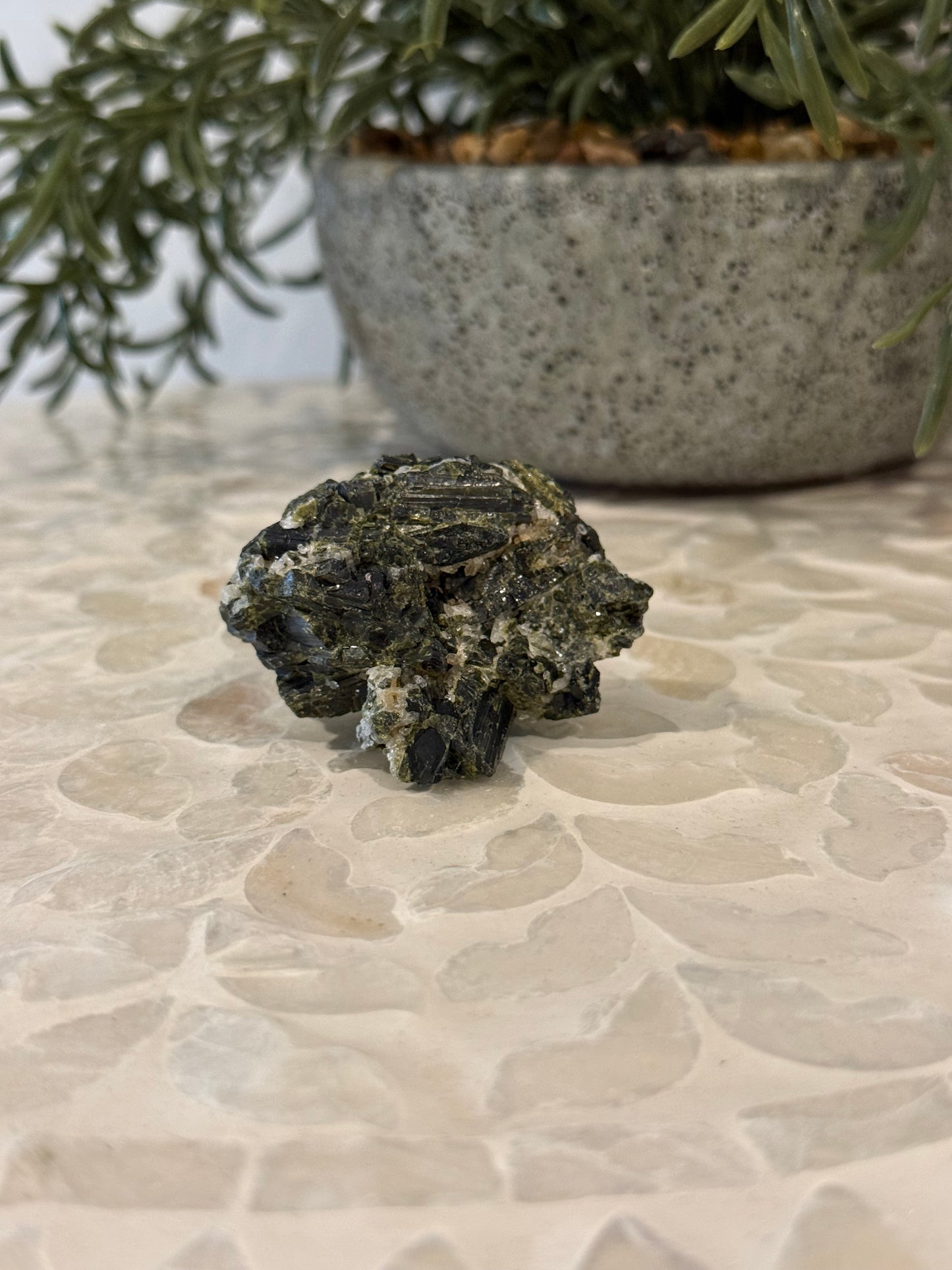 Green Tourmaline in Clear Quartz Rough - Crystal