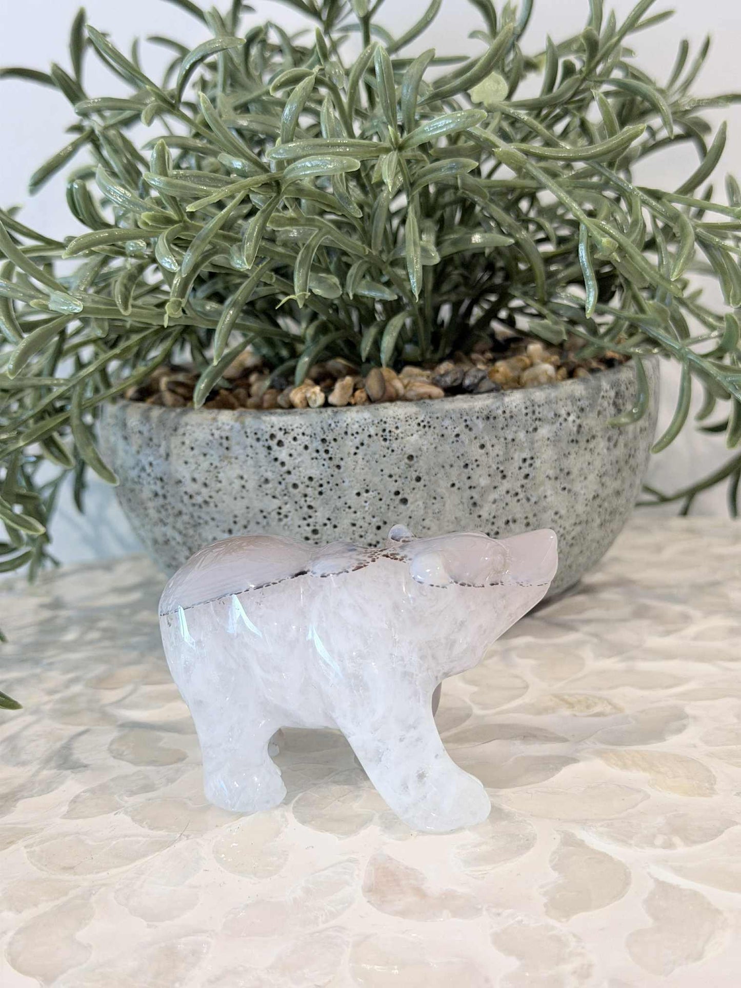 Agate and Quartz Bear with Dendrites