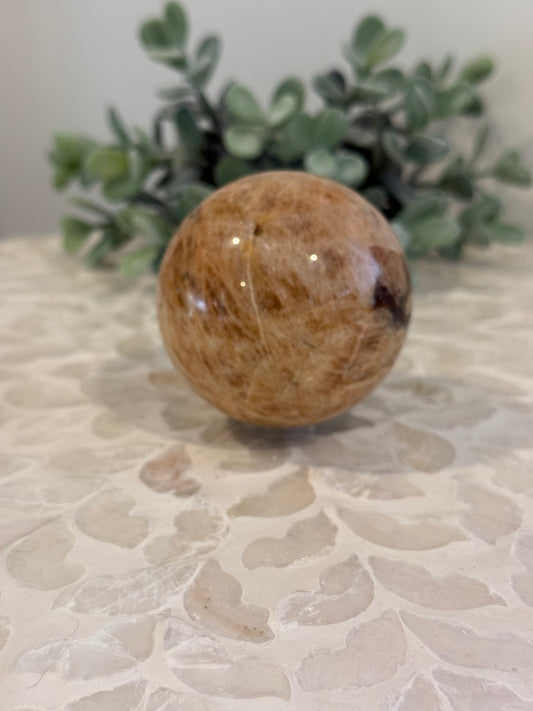 Peach Moonstone and Smokey Quartz Sphere