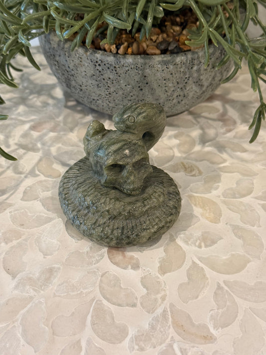 Serpentine Skull and Snake Carving