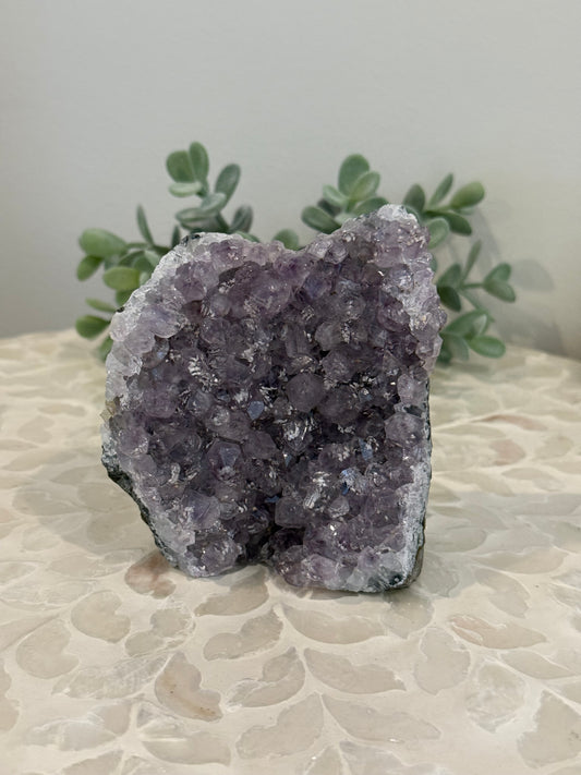 Amethyst Cut Base Cluster with Calcite Formations