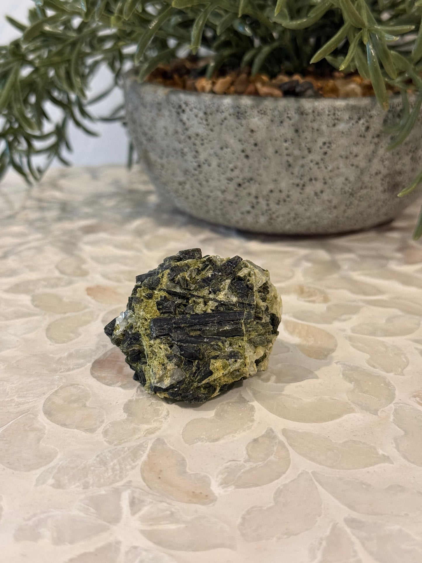 Green Tourmaline in Clear Quartz Rough - Crystal