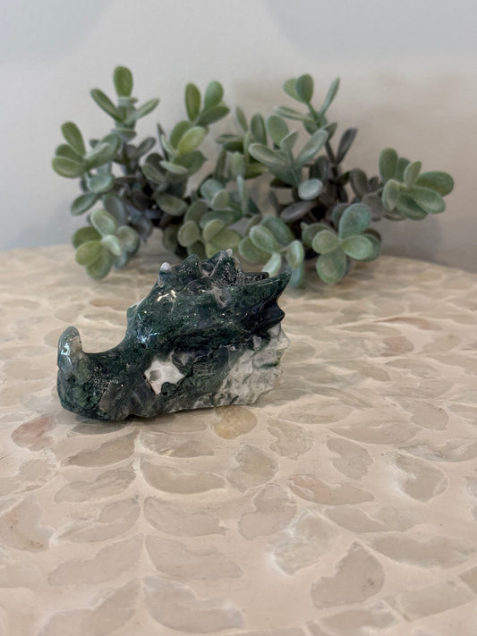 Moss Agate Dragon Head
