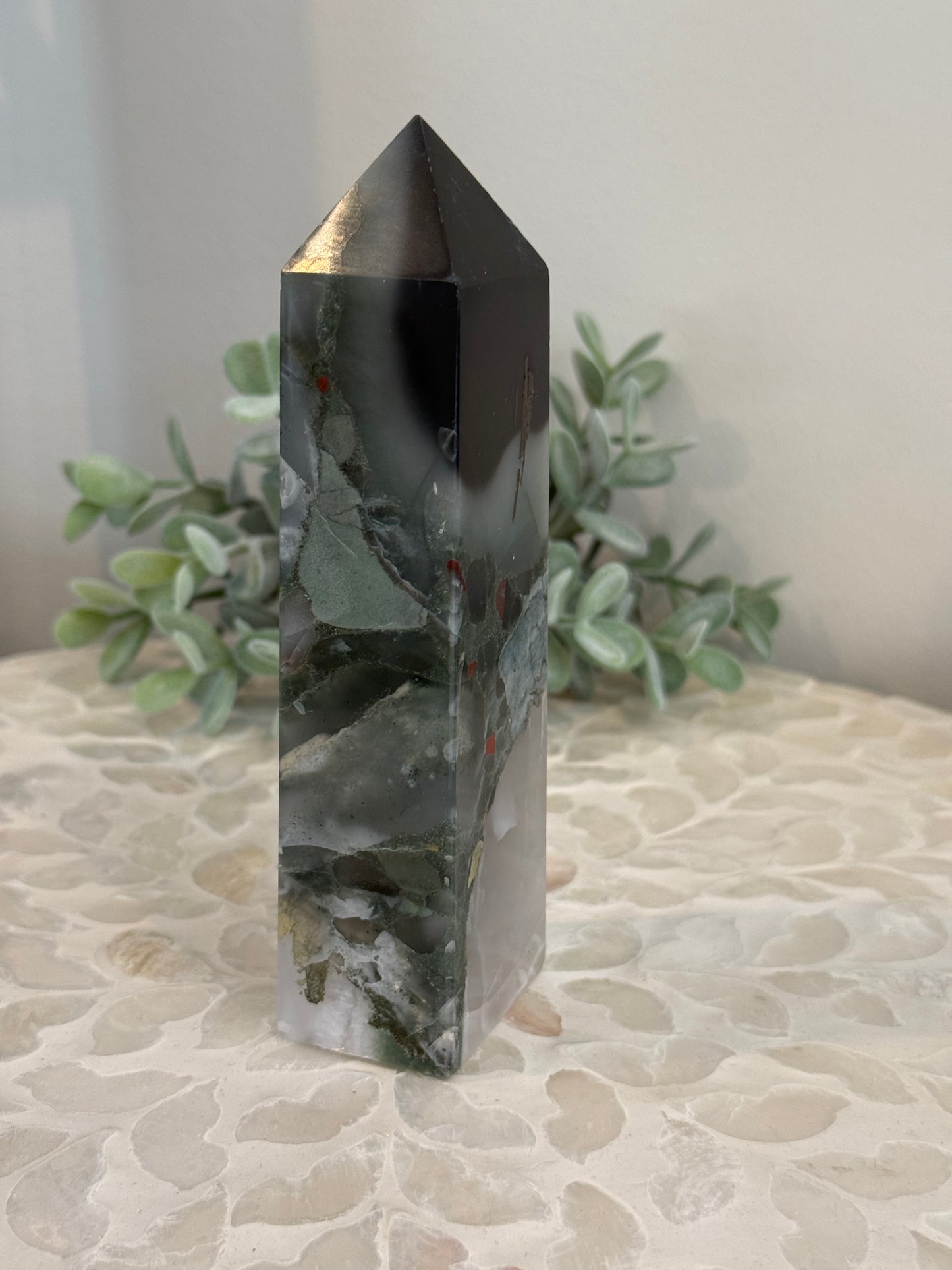 Bloodstone Jasper Tower - with Pyrite Inclusions