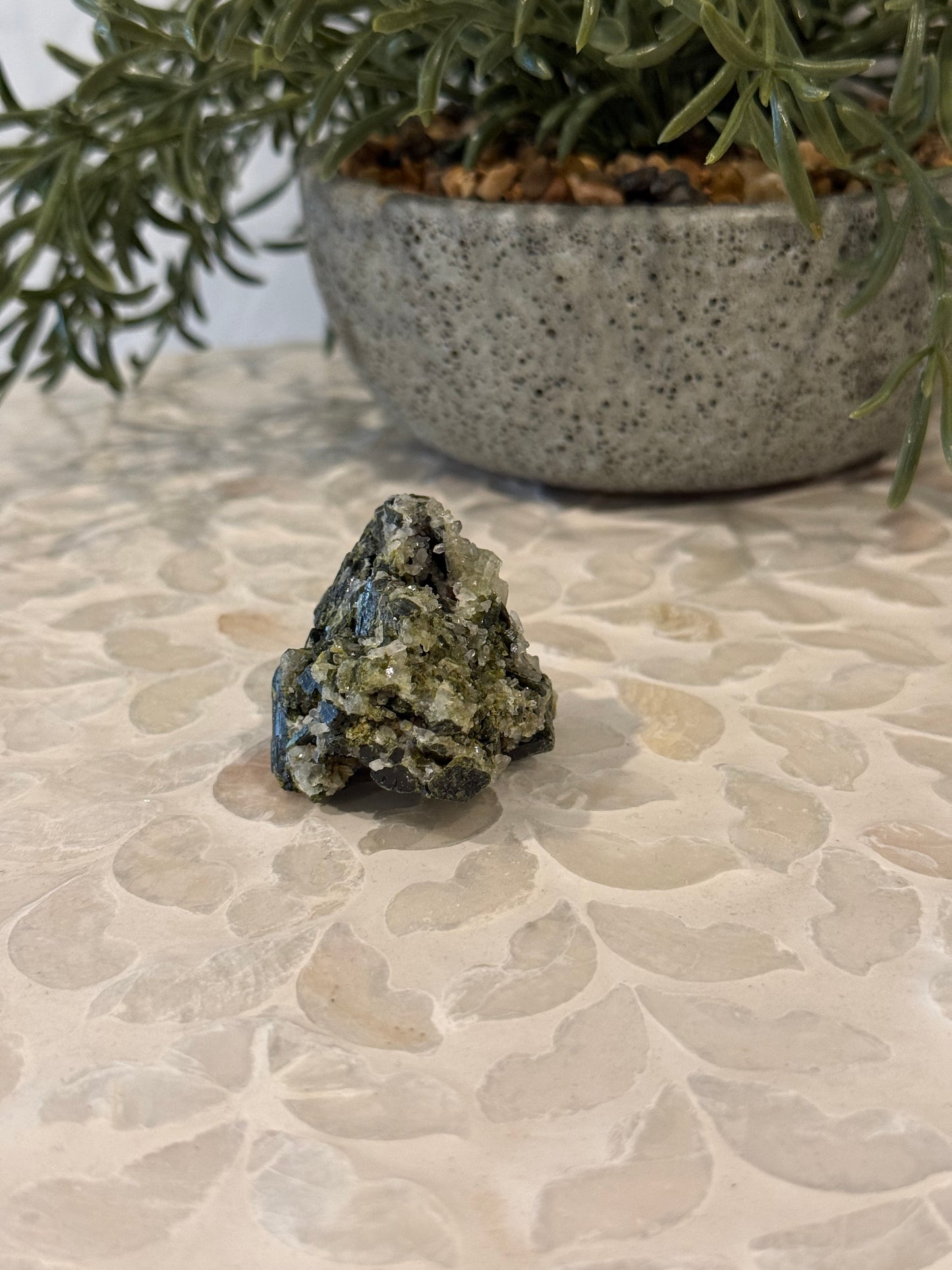 Green Tourmaline in Clear Quartz Rough - Crystal