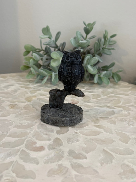 Obsidian Owl on Yooperlite Base (UV Reactive)