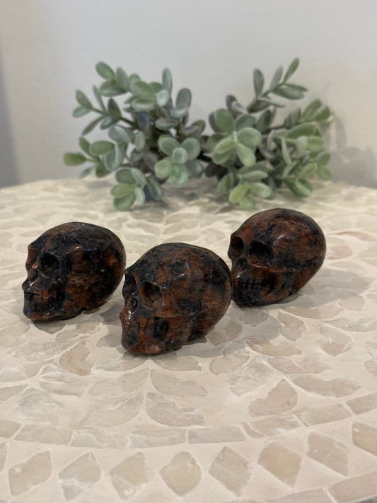Red Larvikite Skulls
