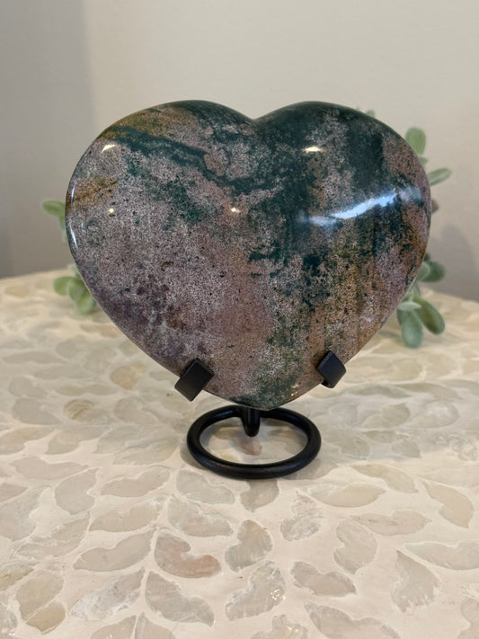 Ocean Jasper Heart on Stand