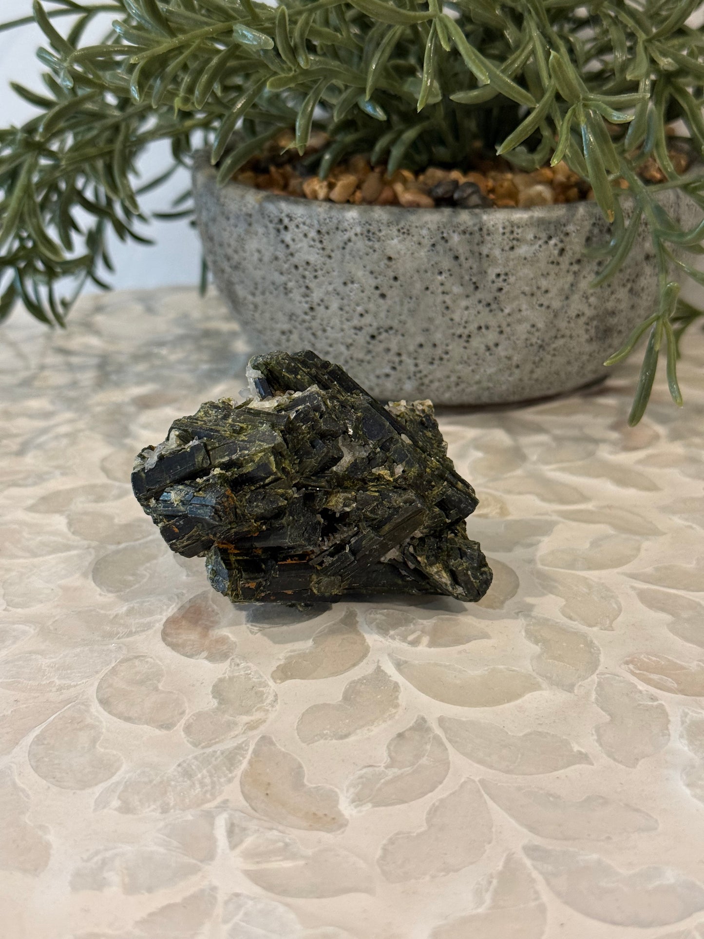 Green Tourmaline in Clear Quartz Rough - Crystal